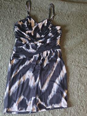 Express Black and White Patterned Spaghetti-Strap Mini Dress